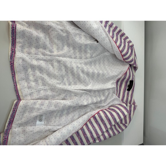 Talbots Pink Blue Striped Tweed Collarless Open Front Jacket Blazer Womens 12 - Picture 4 of 10